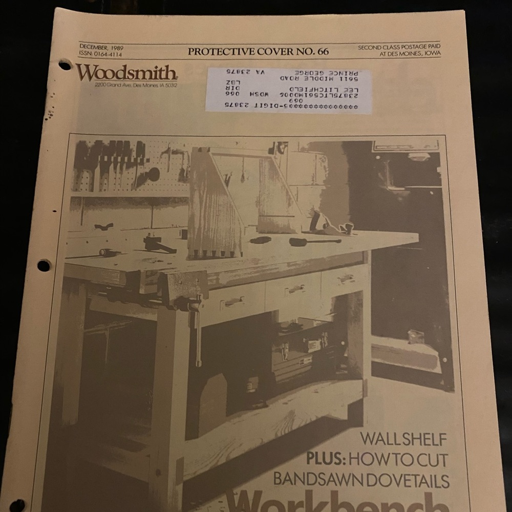🎉5/$10🎉Woodsmith magazine number 66 December 1989 workbench  DIY wood projects